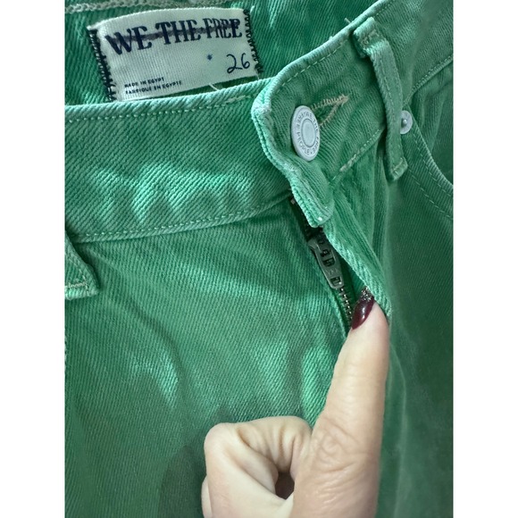 We The Free People High-Rise Straight Leg Jeans Size 26 Green 5 Pocket EUC - Picture 5 of 16